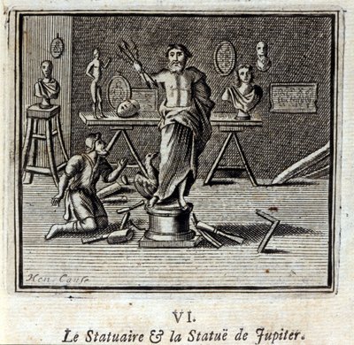 The Statuary and the statue of Jupiter. Fables by Jean de La Fontaine (1621-95). Illustration by François Chauveau (1613-1676). Edition of 1728 by Francois Chauveau