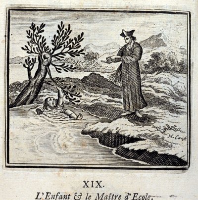 The Child and the Schoolmaster. Fables by Jean de La Fontaine (1621-95). Illustration by François Chauveau (1613-1676). Edition of 1728 by Francois Chauveau