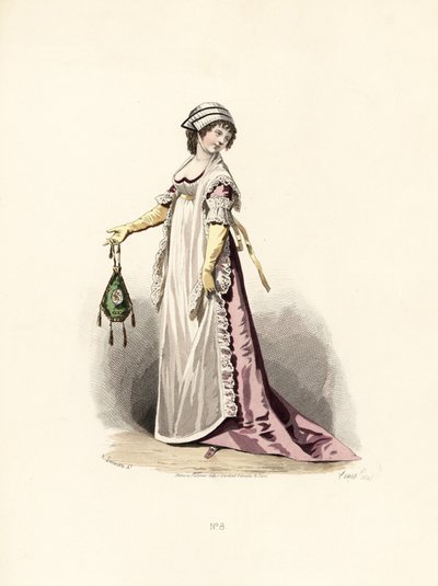 Woman in pansy-coloured dress, apron and shawl by Francois Claudius (after) Compte Calix