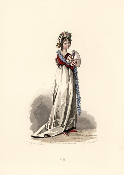 Woman in white dress with black velvet trim by Francois Claudius (after) Compte Calix
