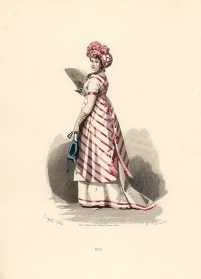 Woman in White Dress with Pink Trim, Striped Apron by Francois Claudius (after) Compte Calix