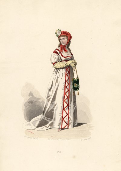 Woman in white dress with velvet design by Francois Claudius (after) Compte Calix