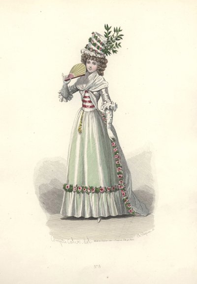 Woman in flower-trimmed outfit, era of Marie Antoinette. by Francois Claudius Compte Calix