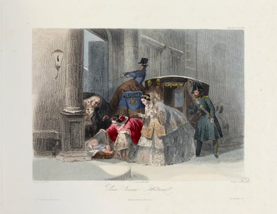 A Good Deed, from Les Modes Parisiennes, c.1860 by Francois Claudius after Compte Calix