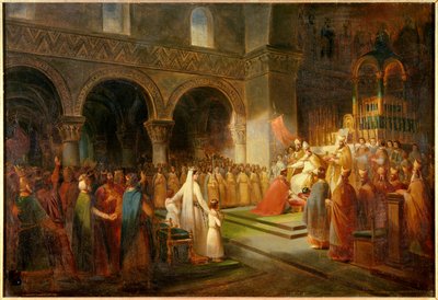 Sacred Pepin the Brief by Pope Stephen II in the Abbey of Saint Denis by Francois Dubois