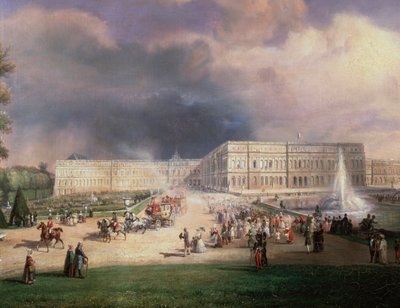 Louis-Philippe King of France, his family and the Duchess of Kent attending the Grandes Eaux at Versailles, France, May 1844 (detail) by Francois Edme Ricois