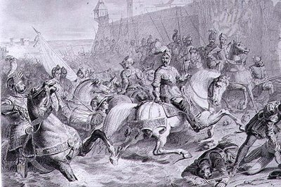 The Taking of Calais by Francis, 2nd Duke of Guise (1519-63) in 1558, engraved by Amedee Felix Barthelemy Geilee by Francois Edouard (after) Picot
