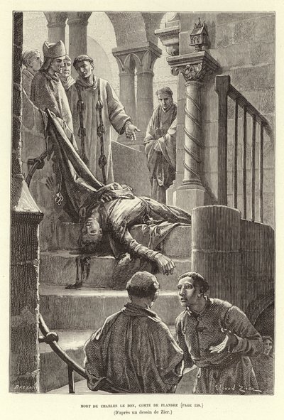 Death of Charles the Good, Count of Flanders, Bruges by Francois Edouard (after) Zier
