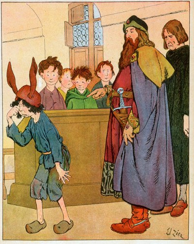 King Charlemagne (742-814) established schools for lay children in 789, and met with schoolchildren (King Charlemagne visiting scholars and promotes education and schools for lay children) - Illustration by Francois Zier (1856-1924) taken from Nos-Gloriers by Francois Edouard Zier