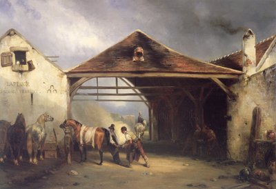 A Farrier shoeing a Horse by Francois Emile de Lansac