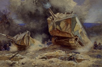 Attack on infantry and tanks in Saint Chamond, July 1918 by Francois Flameng