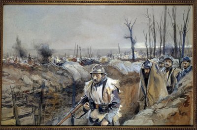 First World War: View of Souchez (Artois); French Soldiers in a Trench by Francois Flameng
