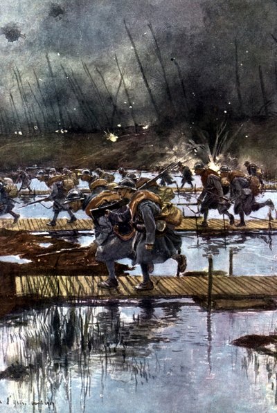 French 1st Infantry Corps Crossing of the Yser Canal, 31 July 1917, 4.45 am After Painting by Francois Flameng by Francois Flameng