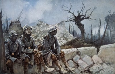 French troops rest amid ruins of a church at Dompierre by Francois Flameng