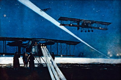 Returning from Night Flight, Simulated Bombing by Francois Flameng