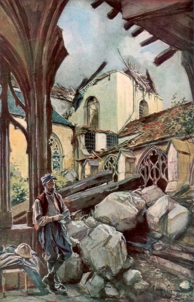 The Cloister and Cathedral of Verdun, France, June 1916 by Francois Flameng