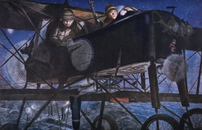 With the French Air Service, a Night Bombardment by a Voisin Biplane by Francois Flameng
