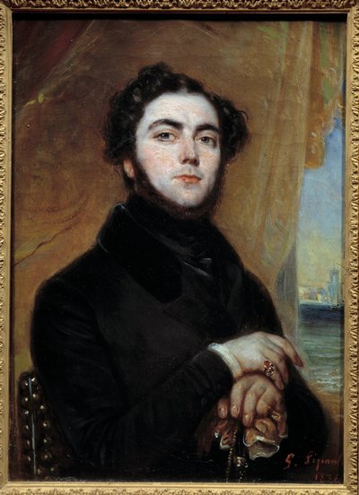 Portrait of Eugene Sue, novelist. Painting by Francois Gabriel Lepaulle by Francois Gabriel Guillaume Lepaulle