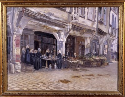 Market under the porches in Dinan - by F. Gombeaux, late 19th century by Francois Gombeaux