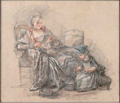 Woman Reading and a Girl Playing (presumably the Marquise de Pompadour with her daughter Alexandrine), 1748 by Francois Guérin