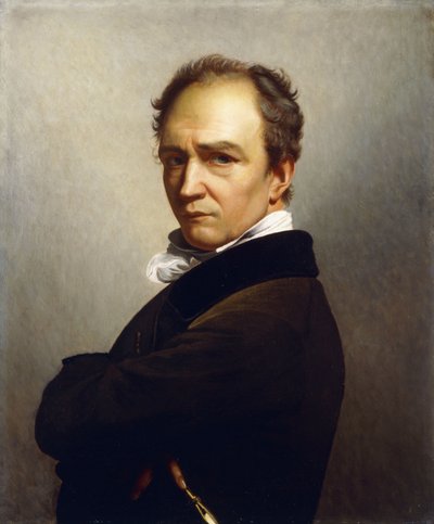 A Self-Portrait of the Artist, Half Length Wearing a Dark Brown Jacket with a Black Velvet Collar by François Joseph Navez