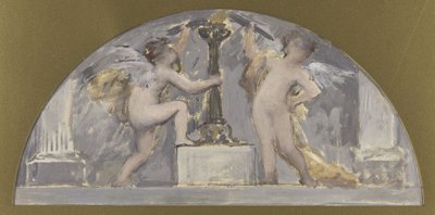 Sketch for the Dining Room of the Hôtel de Ville, Two Lovers Each Holding a Torch Near a Lighted Torchere, circa 1893 by Francois Lafon