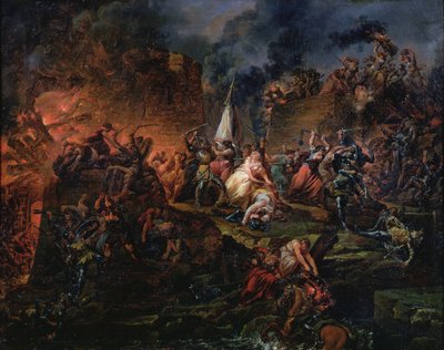 Jeanne Hachette defending Beauvais in 1472 or the siege of Beauvais by Francois Louis Joseph Watteau
