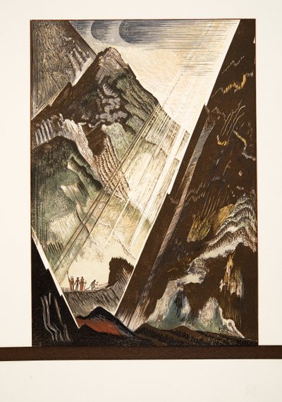 Prometheus being nailed to the Rock by Hephaestus, Kratos and Bia, from Prometheus Bound by Aeschylus, pub. 1941 by Francois Louis Schmied