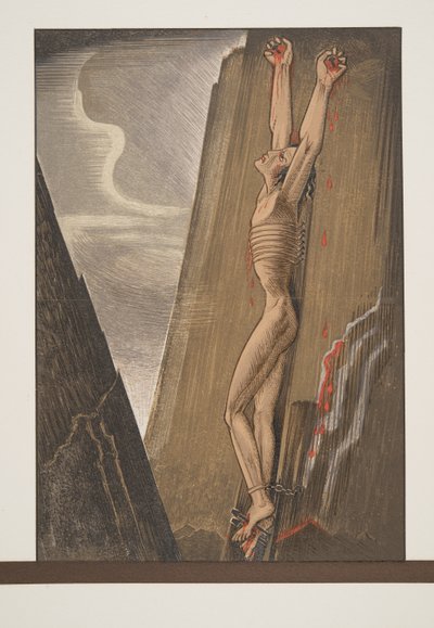 Prometheus nailed to the Rock, from Prometheus Bound by Aeschylus, pub. 1941 by Francois Louis Schmied