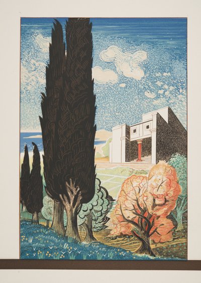 Temple with Cypress Tree, from Prometheus Bound by Aeschylus, pub. 1941 by Francois Louis Schmied