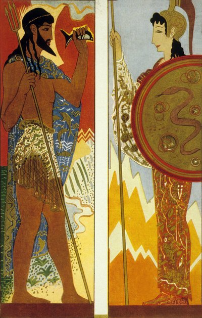 The Odyssey by Homer: The Gods Poseidon and Athena, engraved by Theo Schmied, 1930-33 by Francois Louis Schmied