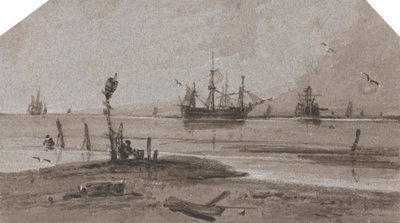 Ships Anchored Offshore in a Calm Sea by Francois Louis Thomas Francia