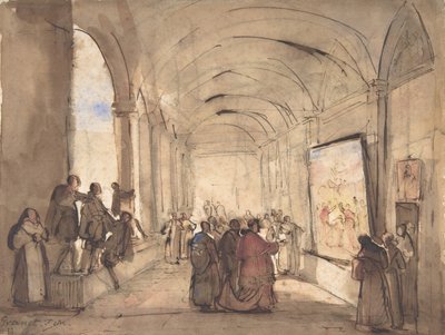 A Cardinal Examining a Painting in a Cloister by Francois Marius Granet