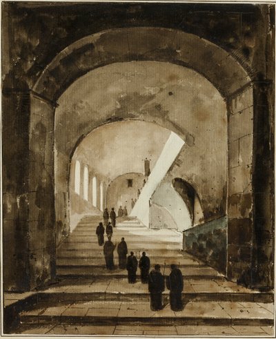 Monks on the Staircase of the Villa of Maecenas at Tivoli by Francois Marius Granet