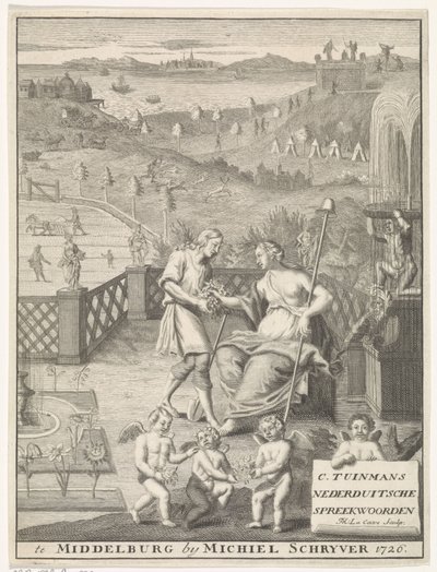 Dutch Maiden Receiving Flowers from a Gardener by Francois Morellon la Cave
