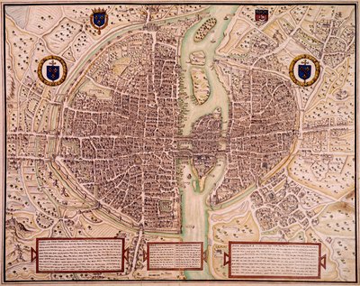 Map of the City of Paris in 1540-1555 by Francois Roger de Gaignieres