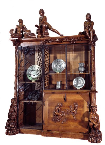 Furniture: Bookcase of Walnut and Wrought Iron made by Francois Hubert Carabin, Orsay Museum by Francois Rupert Carabin