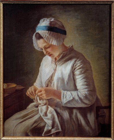 Portrait of a Woman Knitting. Painting by Francoise Duparc (1726-1778) by Francoise Duparc