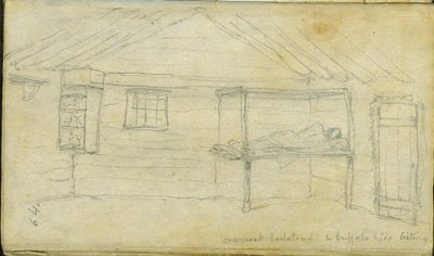 One-post bedstead and buffalo hide listing, 1851 by Frank Blackwell Mayer
