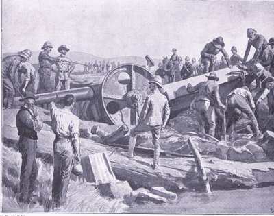 Getting a gun over a nasty place (illustration from After Pretoria: The Guerilla War, 1902) by Frank Dadd