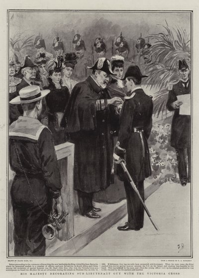 His Majesty Decorating Sub-Lieutenant Guy with the Victoria Cross by Frank Dadd