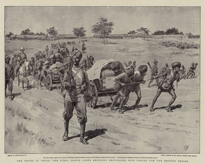 The Crisis in China, the First Coolie Corps bringing Provisions into Peking for the British Troops by Frank Dadd