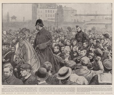 The Return of Heroes of Colenso to Portsmouth, Bugler Dunn carried Shoulder High through the Streets by Frank Dadd