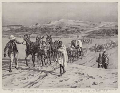 The Rising in Rhodesia, Waggons with Supplies Crossing a Drift of the Shashi River at Tuli by Frank Dadd