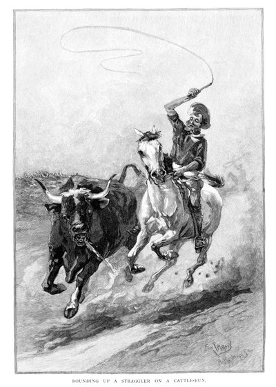 Rounding Up A Straggler On A Cattle Run, Australia, 1886 by Frank P. Mahony
