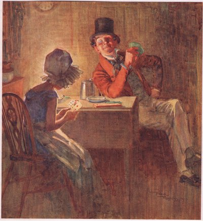 The Marchioness holding her cards very tight in both hands, considered which to play, c.1920 by Frank Reynolds
