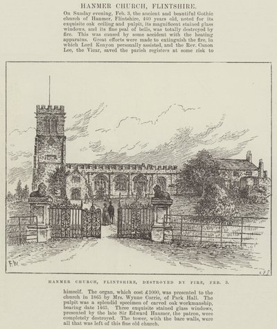 Hanmer Church, Flintshire, destroyed by Fire, 3 February by Frank Watkins
