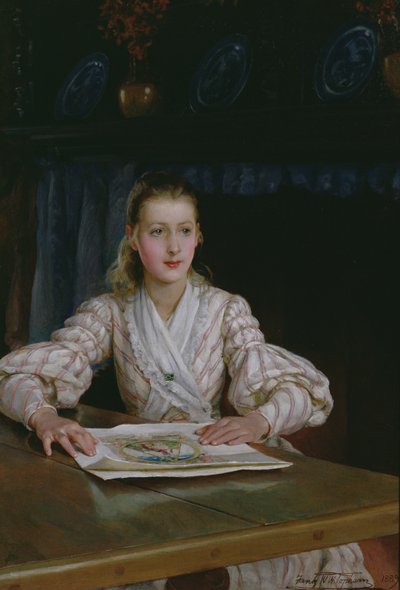 Young Girl Looking at a Print, 1889 by Frank William Warwick Topham