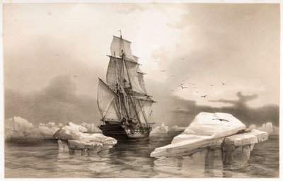 Corvette La Recherche near Bear Island on 7th August, 1838, from Voyages en Scandinavie, 1852 by François Auguste Biard