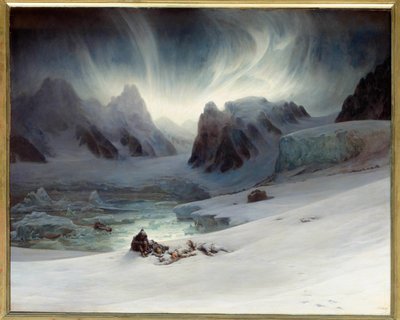 Magdalena Bay viewed from Peninsula Tomb, North Spitsbergen. Aurora borealis effect. Painting by Francois Auguste Biard by François Auguste Biard